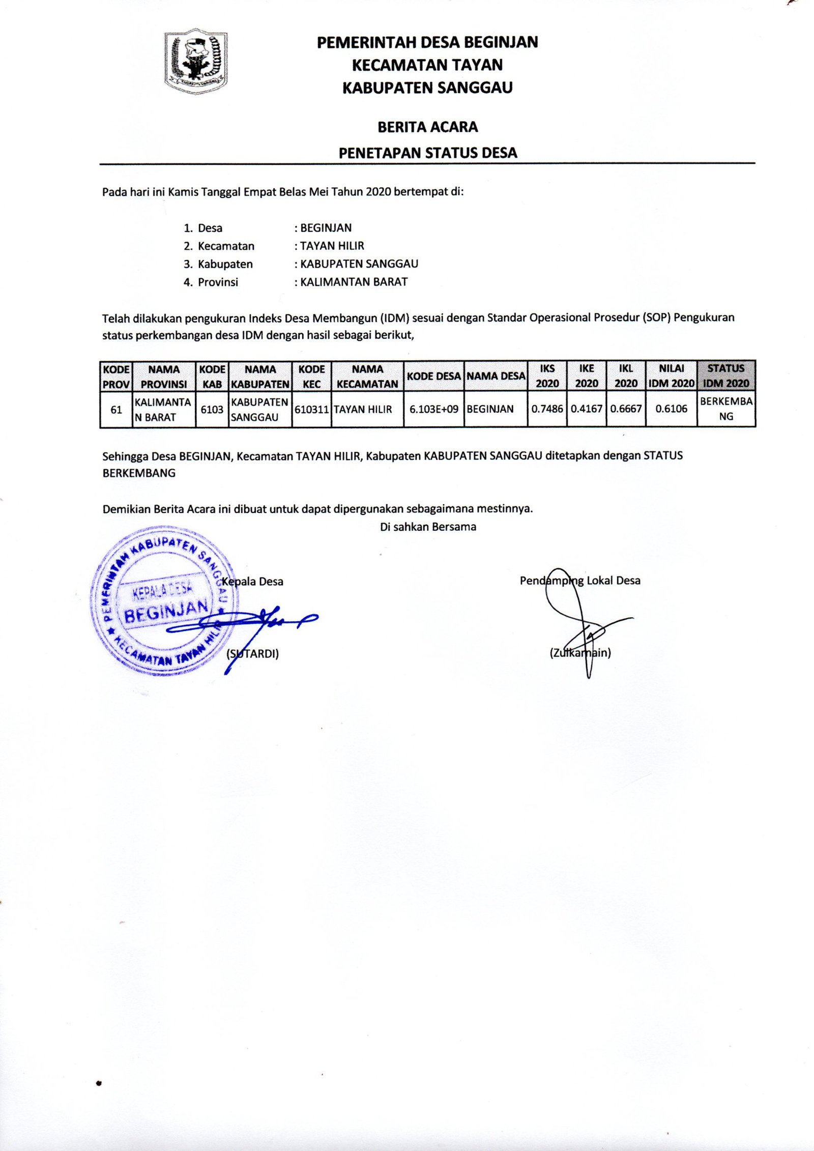 Penetapan Status Desa 2020